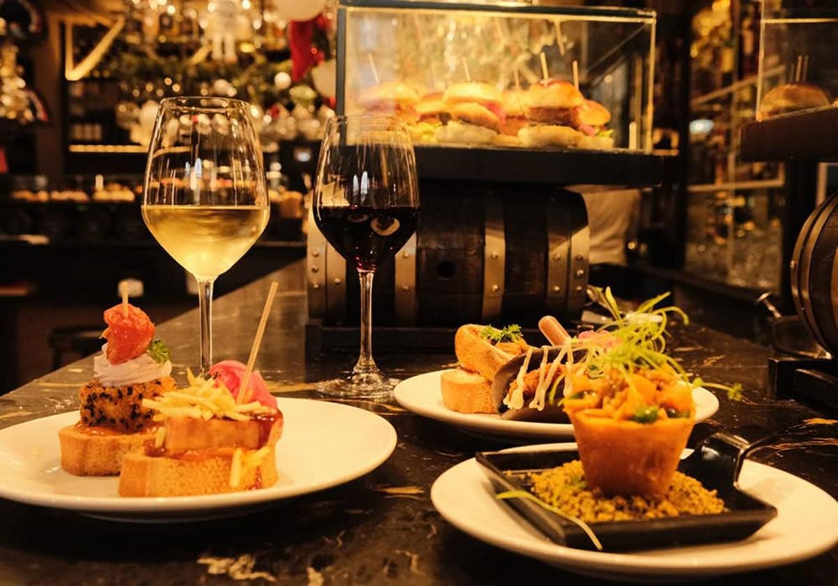 Cocktails and pintxos served at a bar in Bilbao