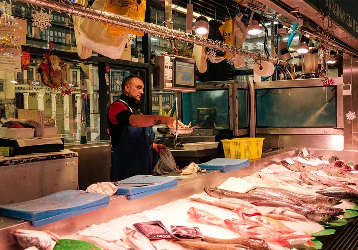 Fresh fish display at a local market in Bilbao
