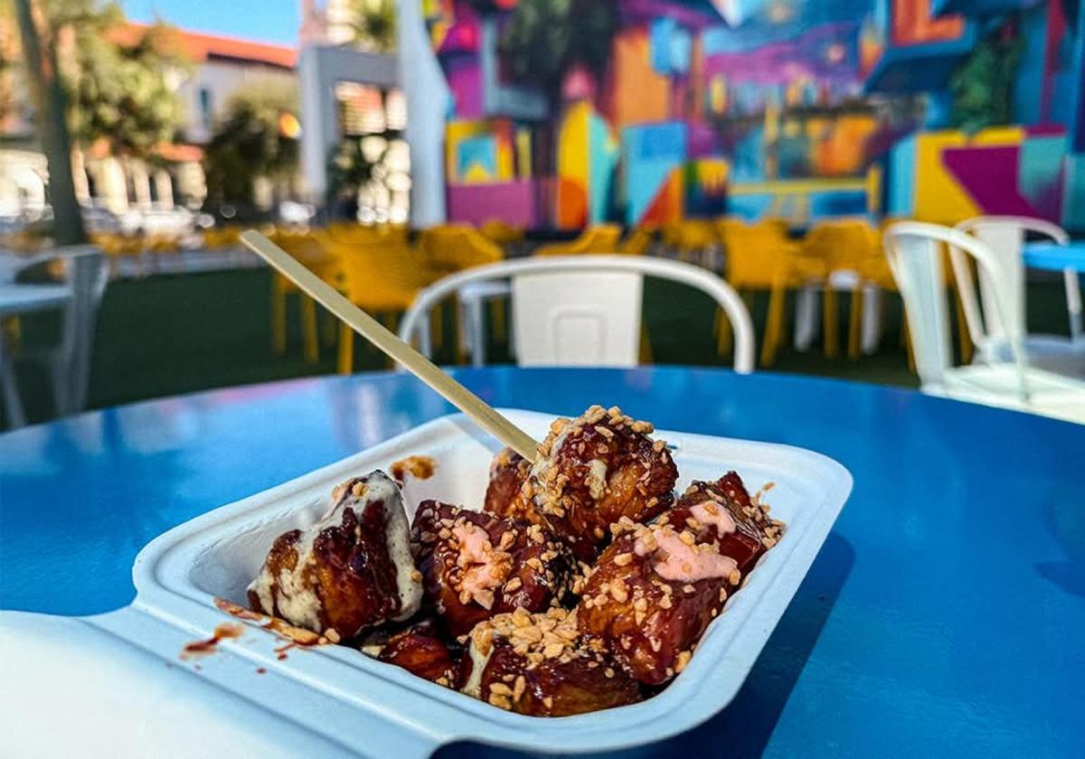 Asian fusion sticky pork bites served on the Orlando Food Tour